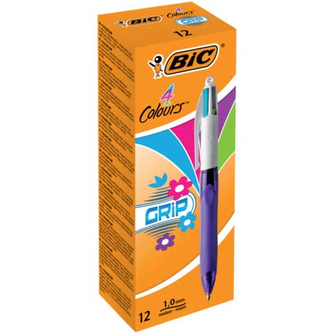 Penna a sfera a scatto BIC 4 Colours Grip Fashion M 1 mm viola 8922901